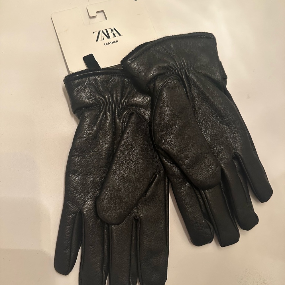Zara Men's Black Leather Gloves Large NWT
